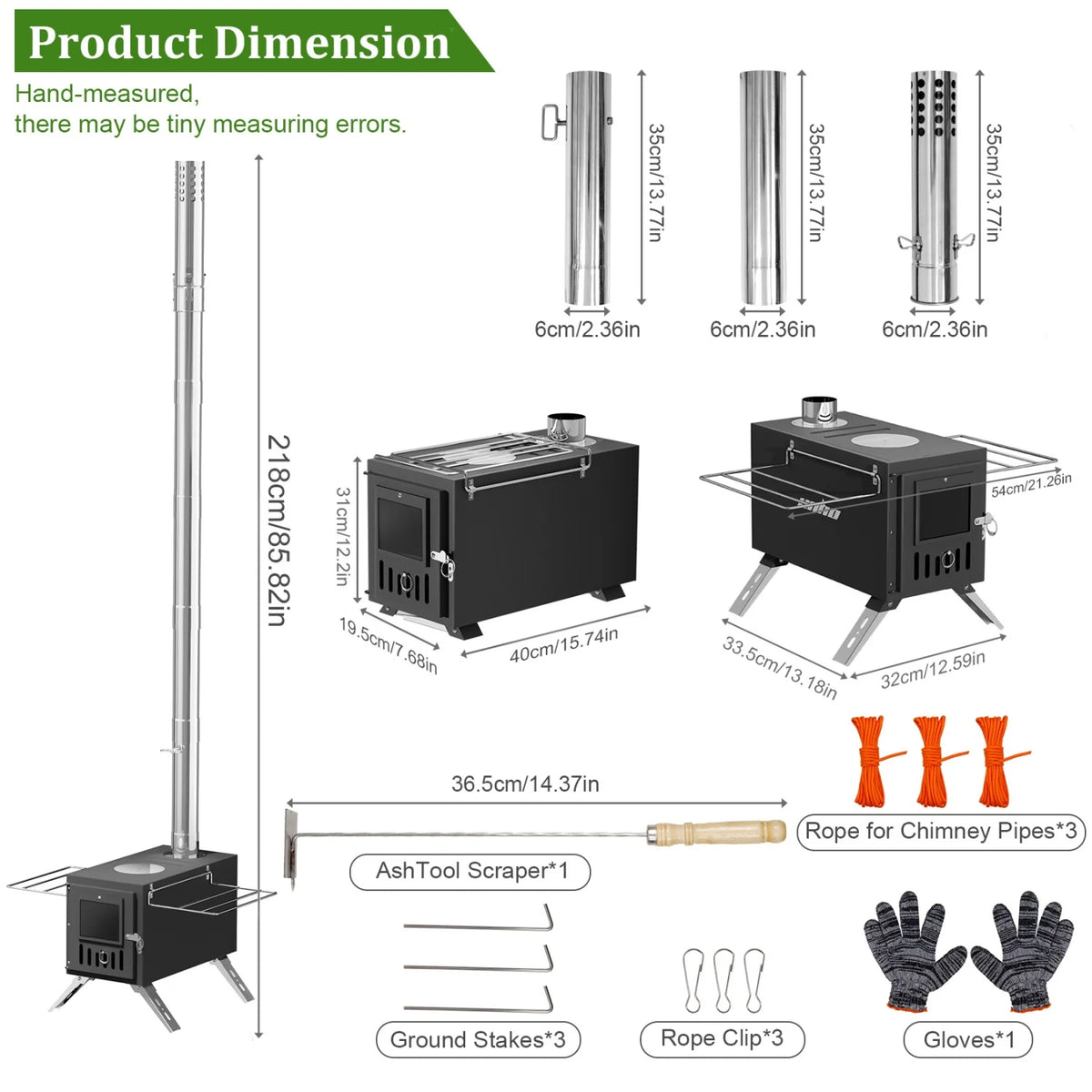 Stainless Steel Wood Burning Tent Stove for Outdoor Heating Cooking