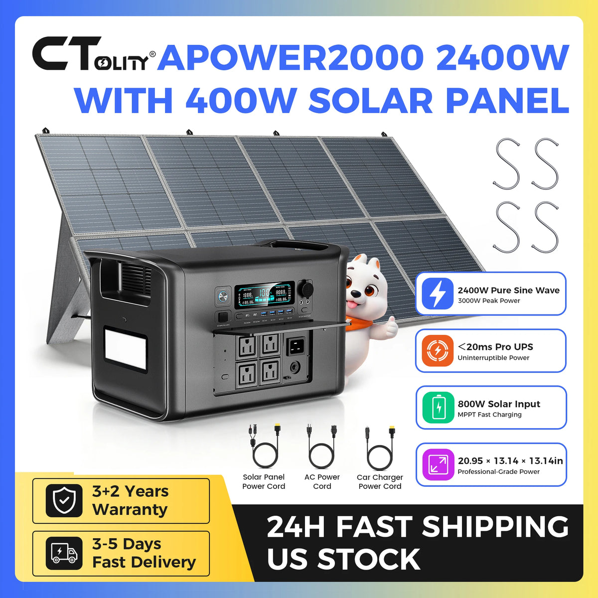 CTOLITY Portable Power Station With LiFePO4 Solar Panel Kit