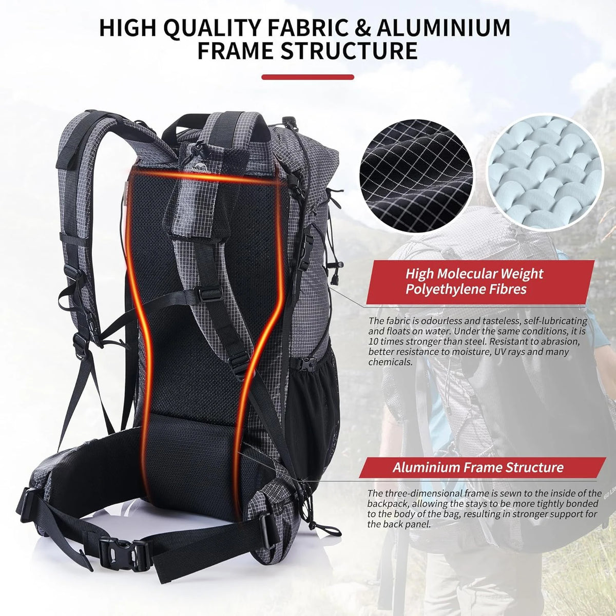 Naturehike High Capacity Waterproof Hiking Backpack With Rain Cover