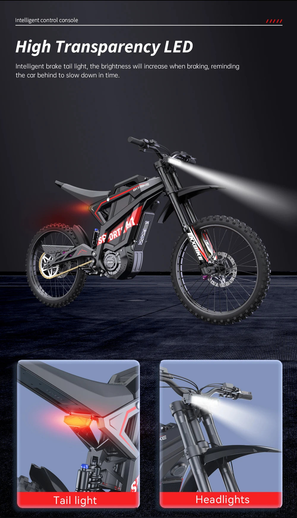EKXBIKE M1 16800W Peak Electric Dirt Bike 72V/50Ah Electric Bike 85Miles Max Range 62Mph Max Speed Mountain Electric Motorcycle