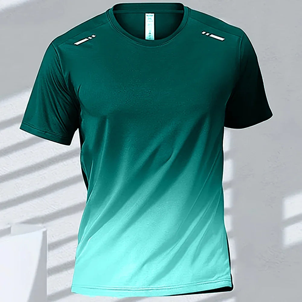 Men Quick Dry Gradient Short Sleeve Sports T Shirt