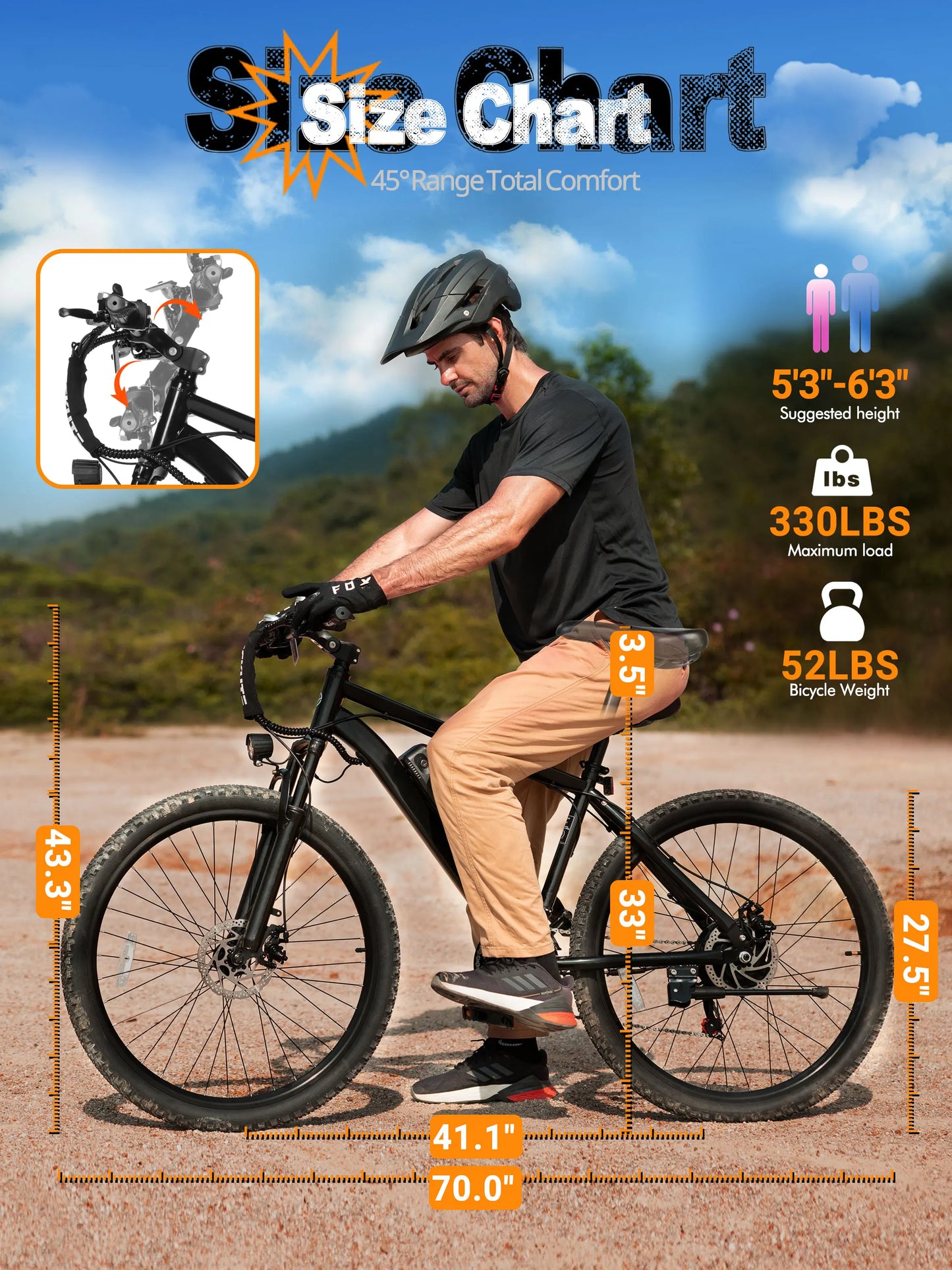 ESKUTE M200 Electric Bicycle  – 21-Speed Gear 27.5" Mountain ectric Bike, 1200W Peak, 28MPH, 48V 10.4Ah Battery  E-Bike