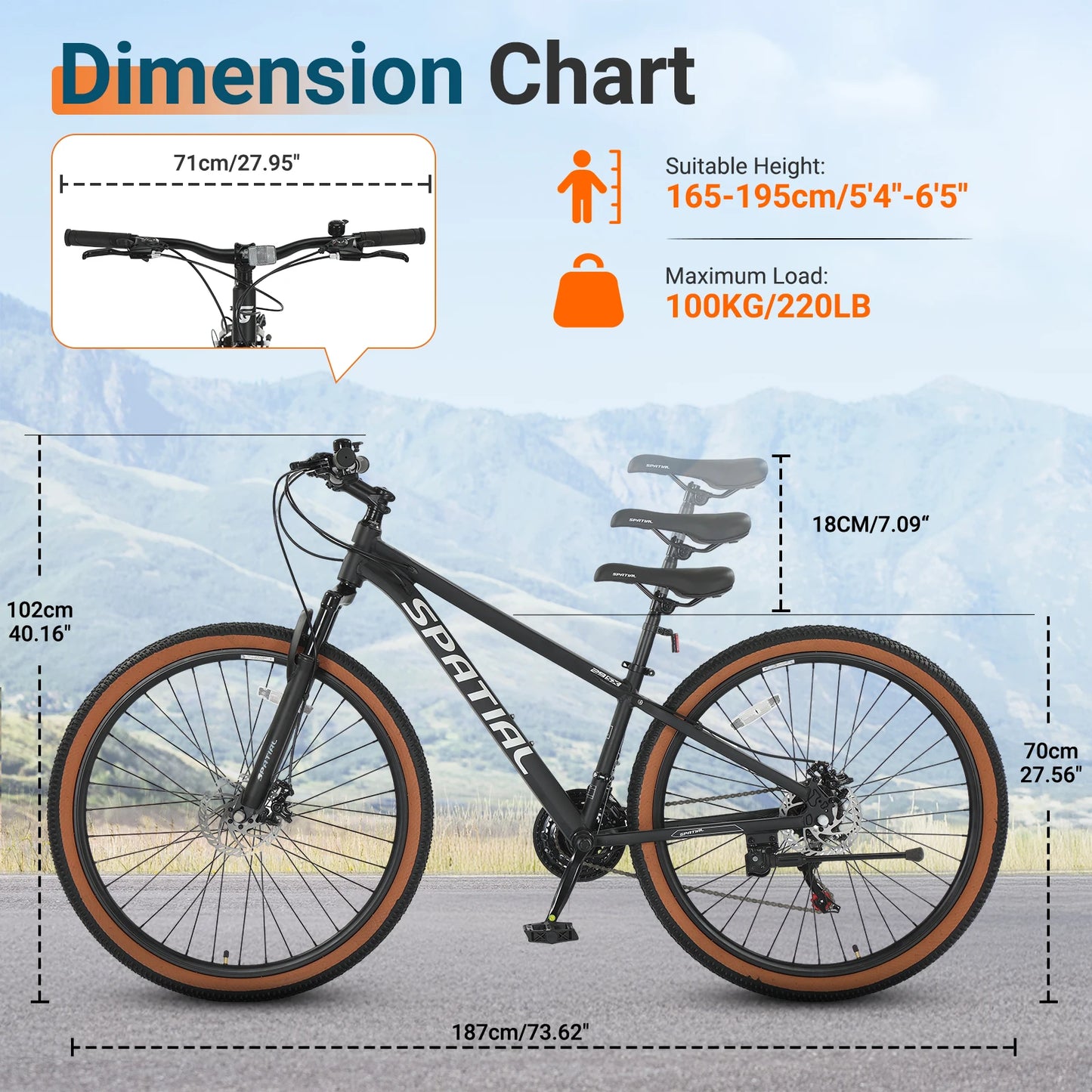 Spatial Mountain Bike 21 Speed Aluminum Frame Dual Disc Brakes
