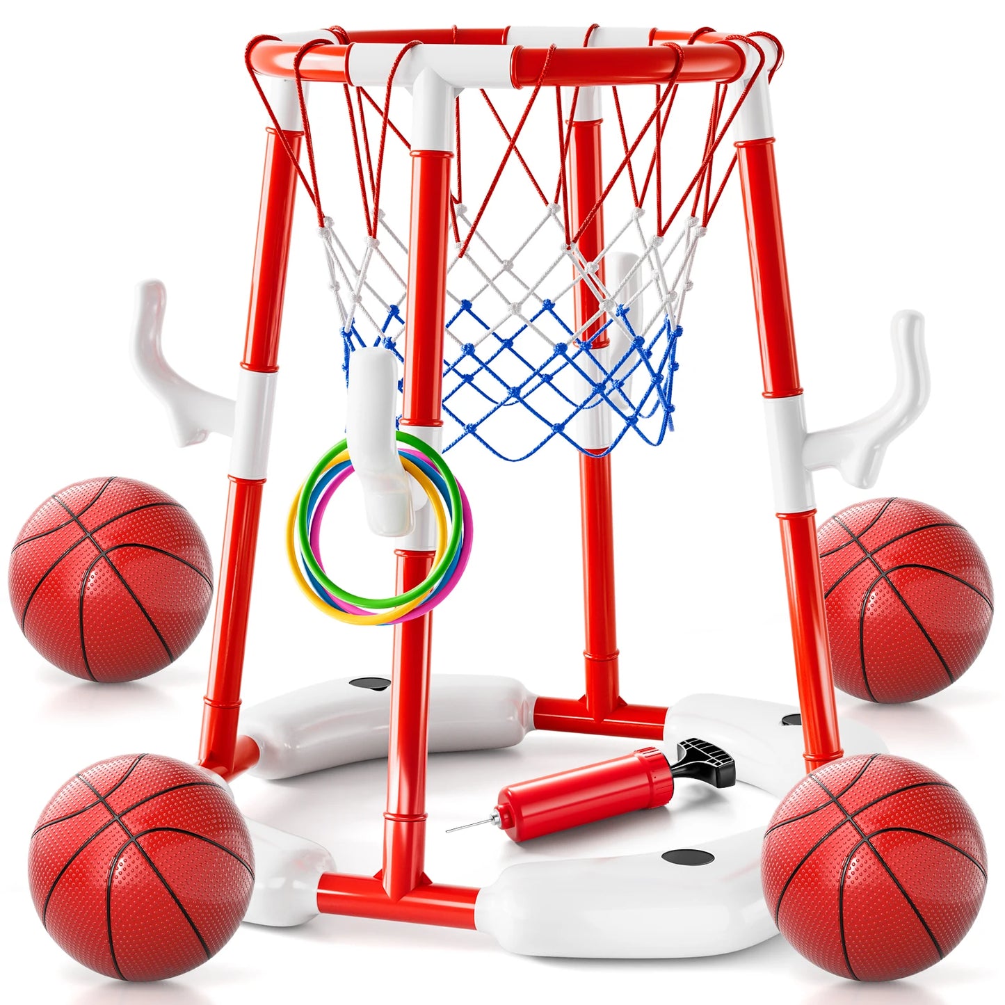 Summer Pool Basketball Hoop Toys, Floating Basketball Pool Game Swimming Floats Toys With 4 Balls Outdoor Indoor Water Play Toys