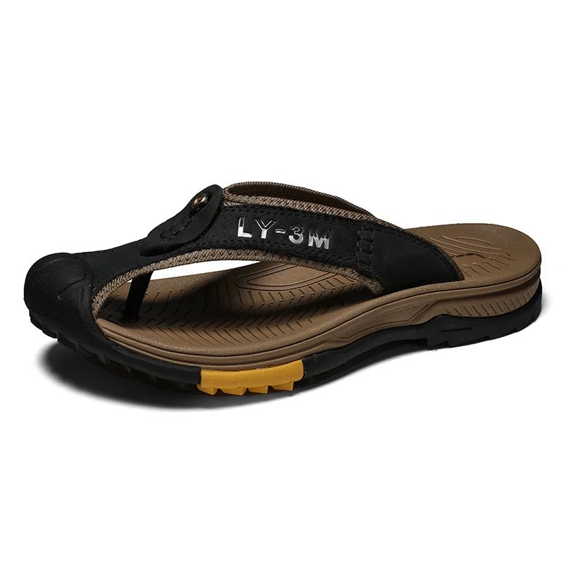 New Men's Genuine Leather Flip-Flops Stylish Non-Slip Beach Sandals Comfortable Durable for Outdoor Everyday Wear Big Sizes