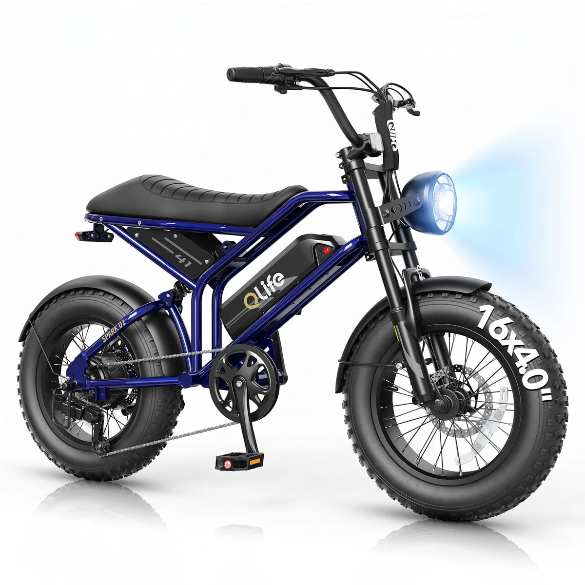Qlife Spark D1 Electric Bike for Adults, 1500W Peak Motor 48V 10.4 Ah, 16" Fat Tires Electric Mountain Bike, 25 MPH 50Mi Range Off-Road Ebike with Full Suspension