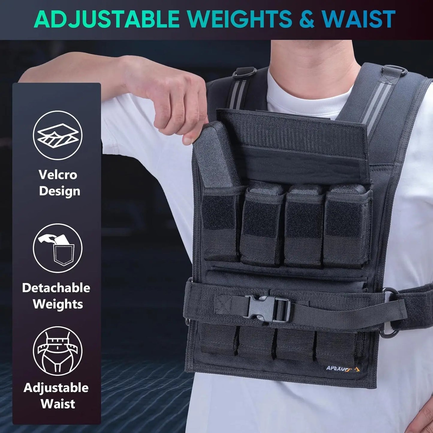 Adjustable Weighted Vest With Reflective Stripe 20 30 40 Lbs