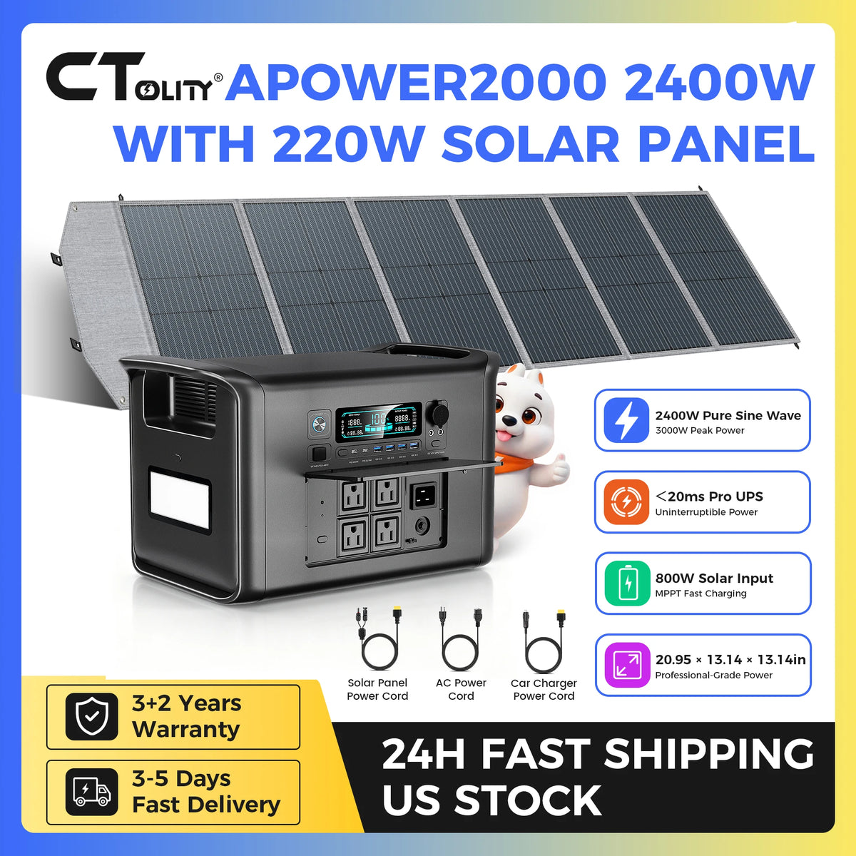 CTOLITY Portable Power Station With LiFePO4 Solar Panel Kit