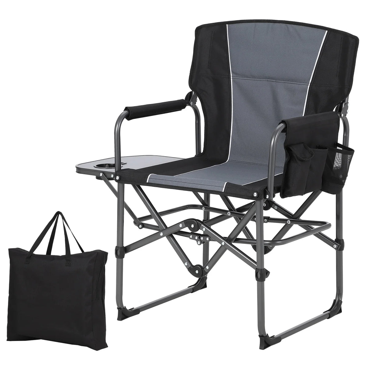 HiMISS Heavy Duty Folding Directors Camping Chair With Side Table
