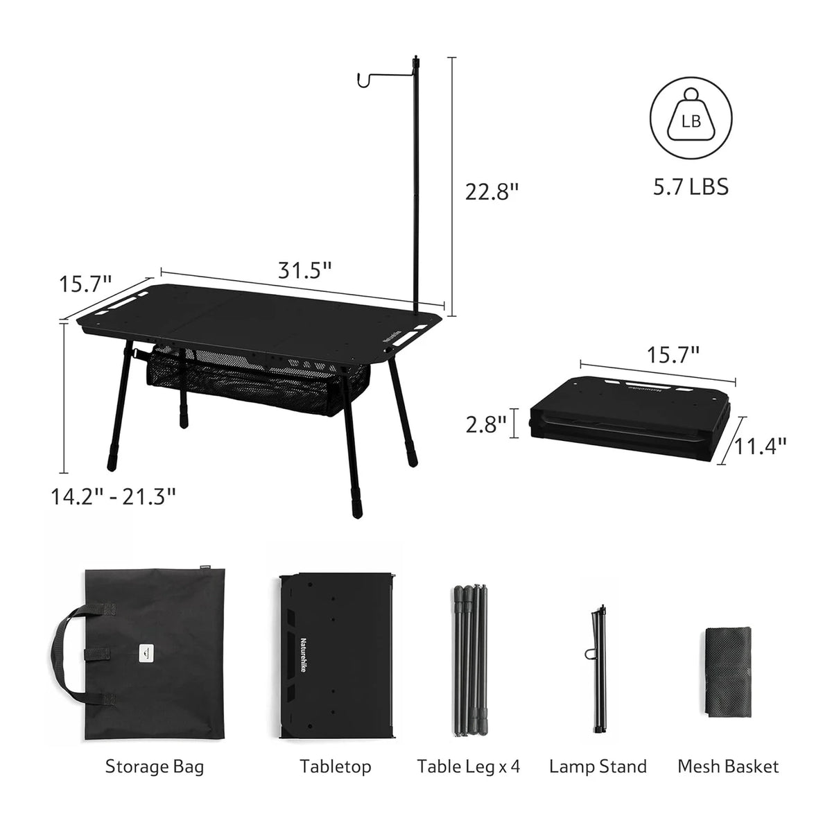 Naturehike H02 IGT Height Adjustable Folding Camping Table