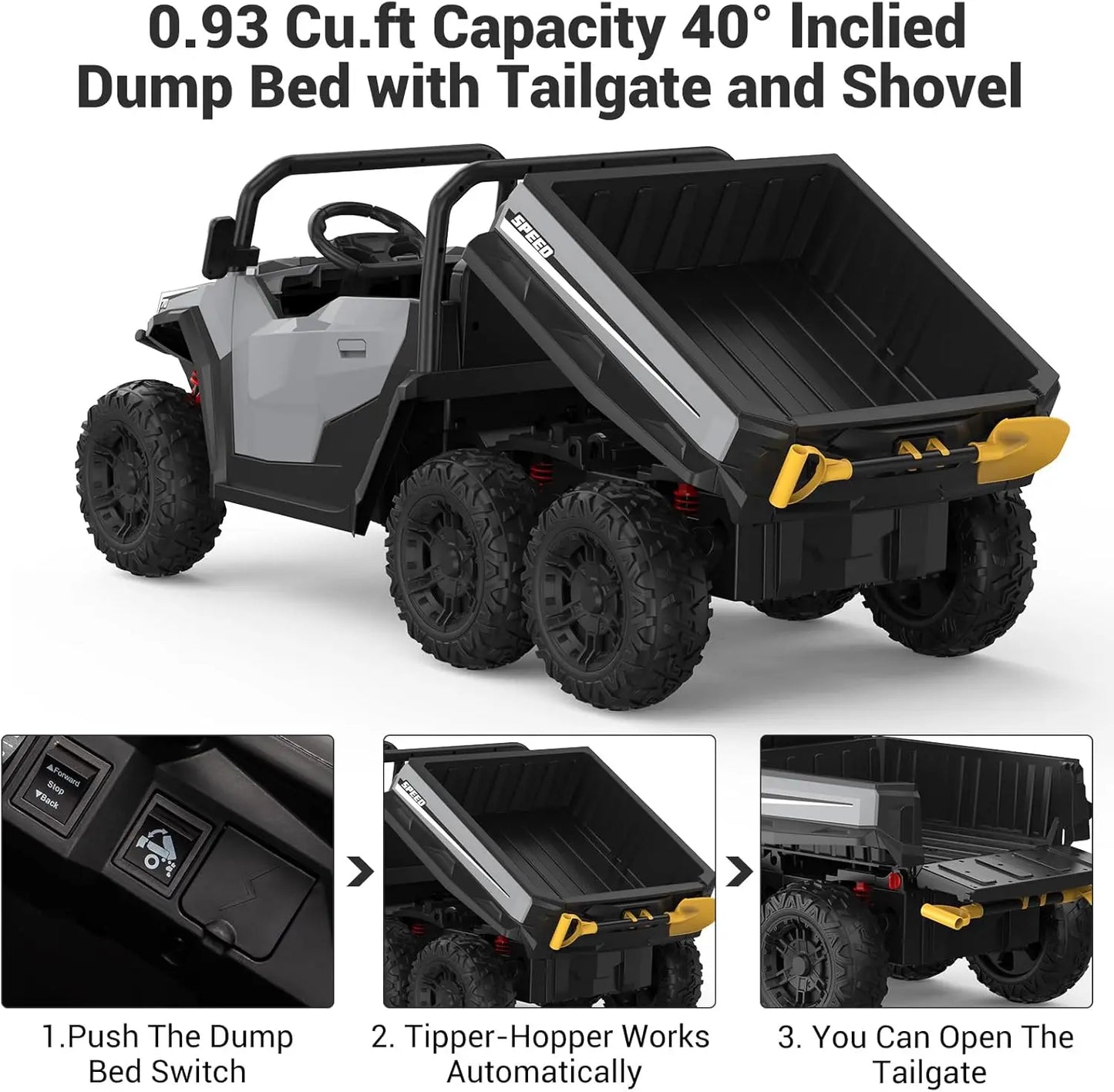 24V 4WD Electric Ride On Dump Truck with Remote Control 2-Seater Kids Ride On Car Music Player & LED Lights Birthday Gift