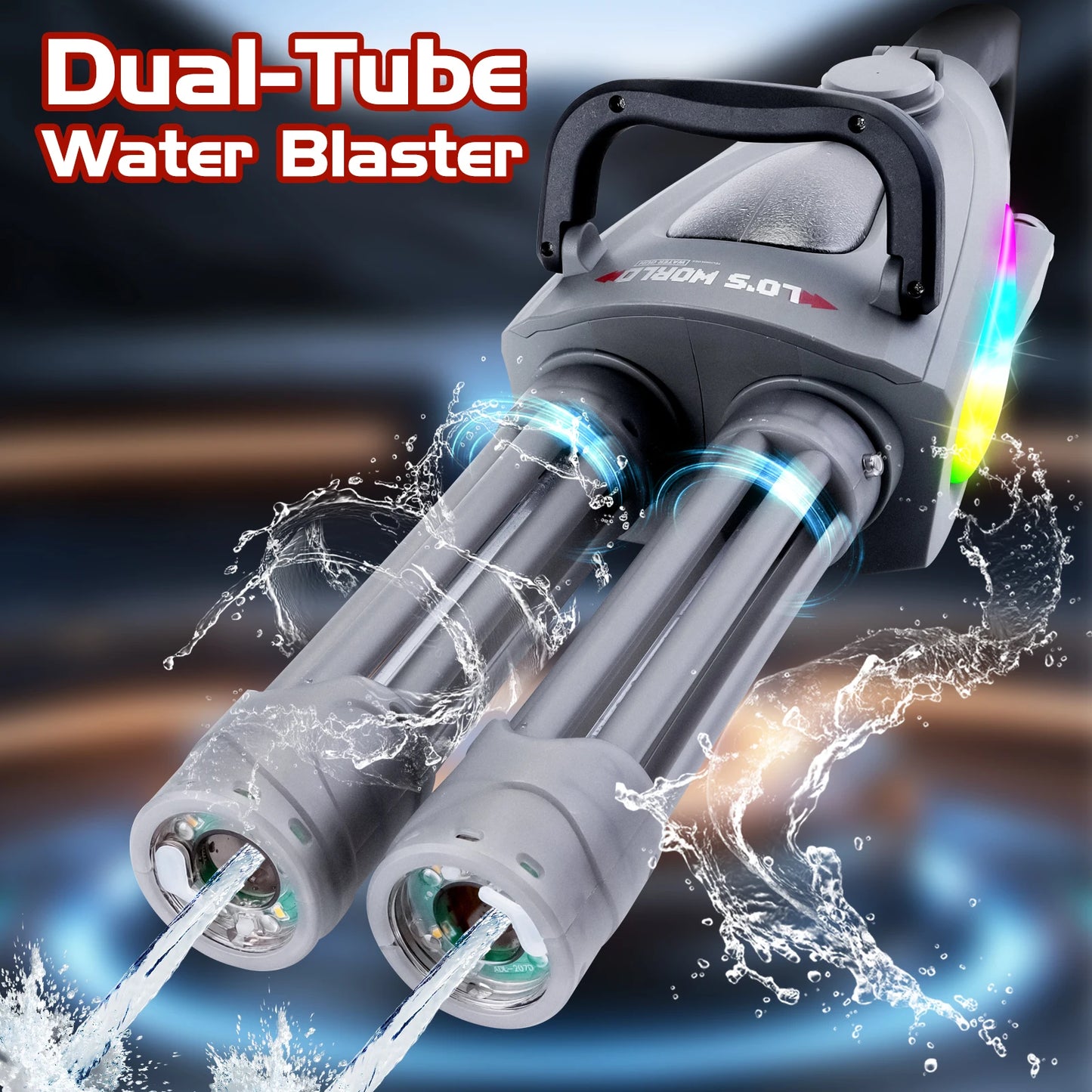 Kids Electric Water Gun Toy LED Double Barrel Water Blaster Toy With Backpack Portable Water Toy For Children