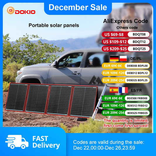 DOKIO 300W Portable Foldable Solar Panel With 12V Controller