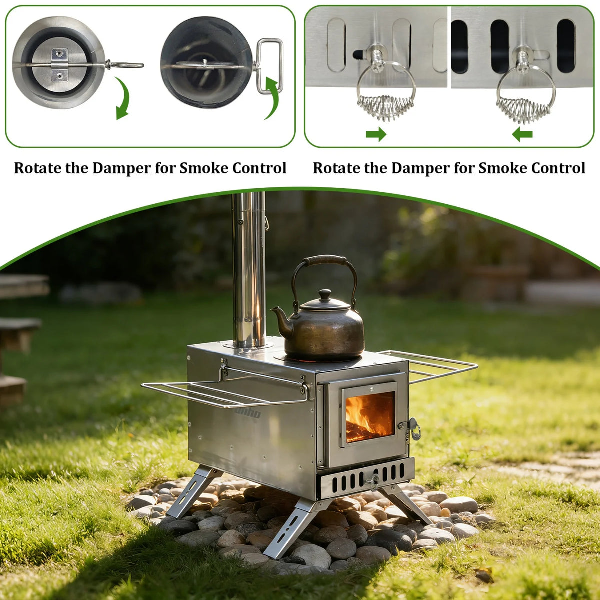 Stainless Steel Wood Burning Tent Stove for Outdoor Heating Cooking