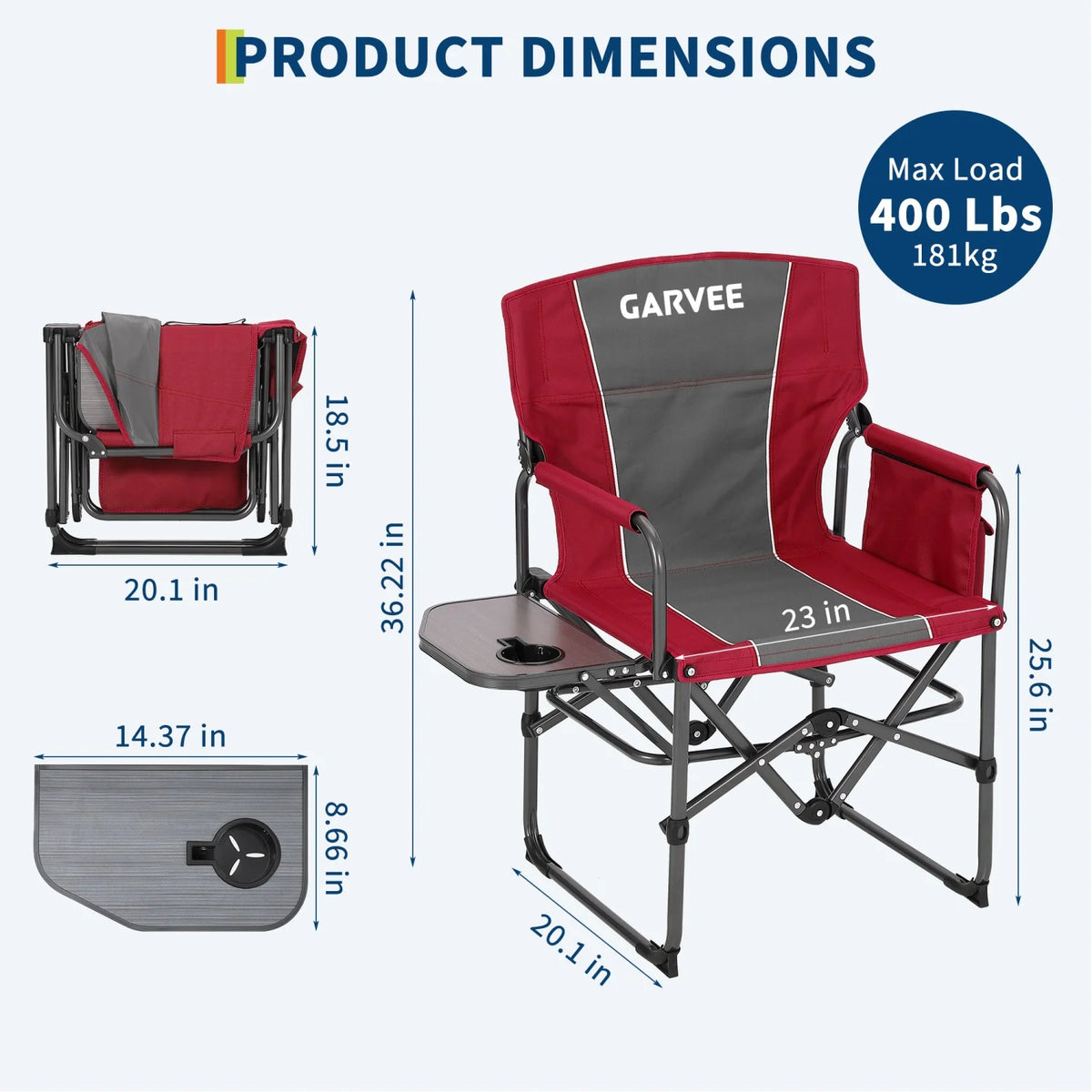 HiMISS Heavy Duty Folding Directors Camping Chair With Side Table