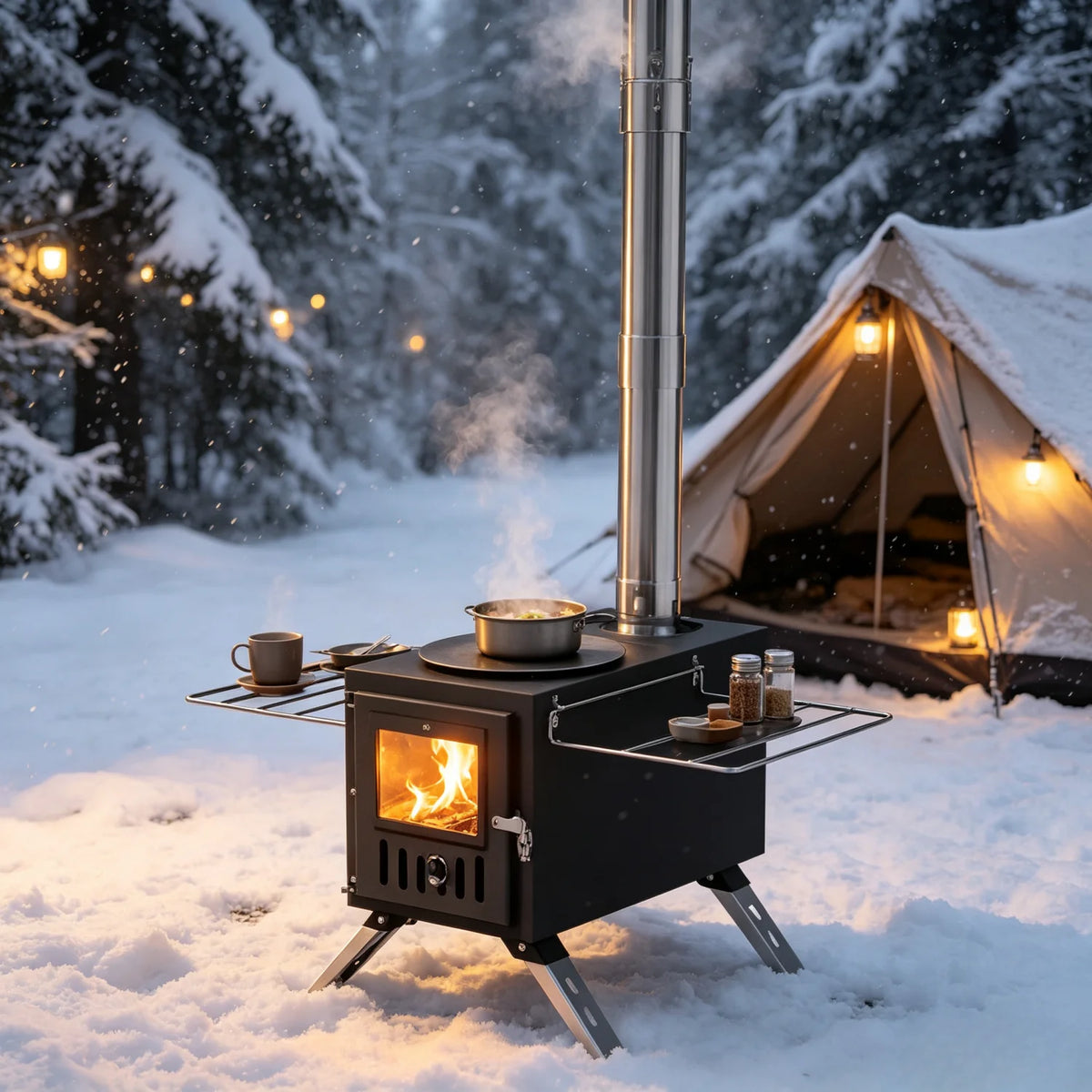 Stainless Steel Wood Burning Tent Stove for Outdoor Heating Cooking