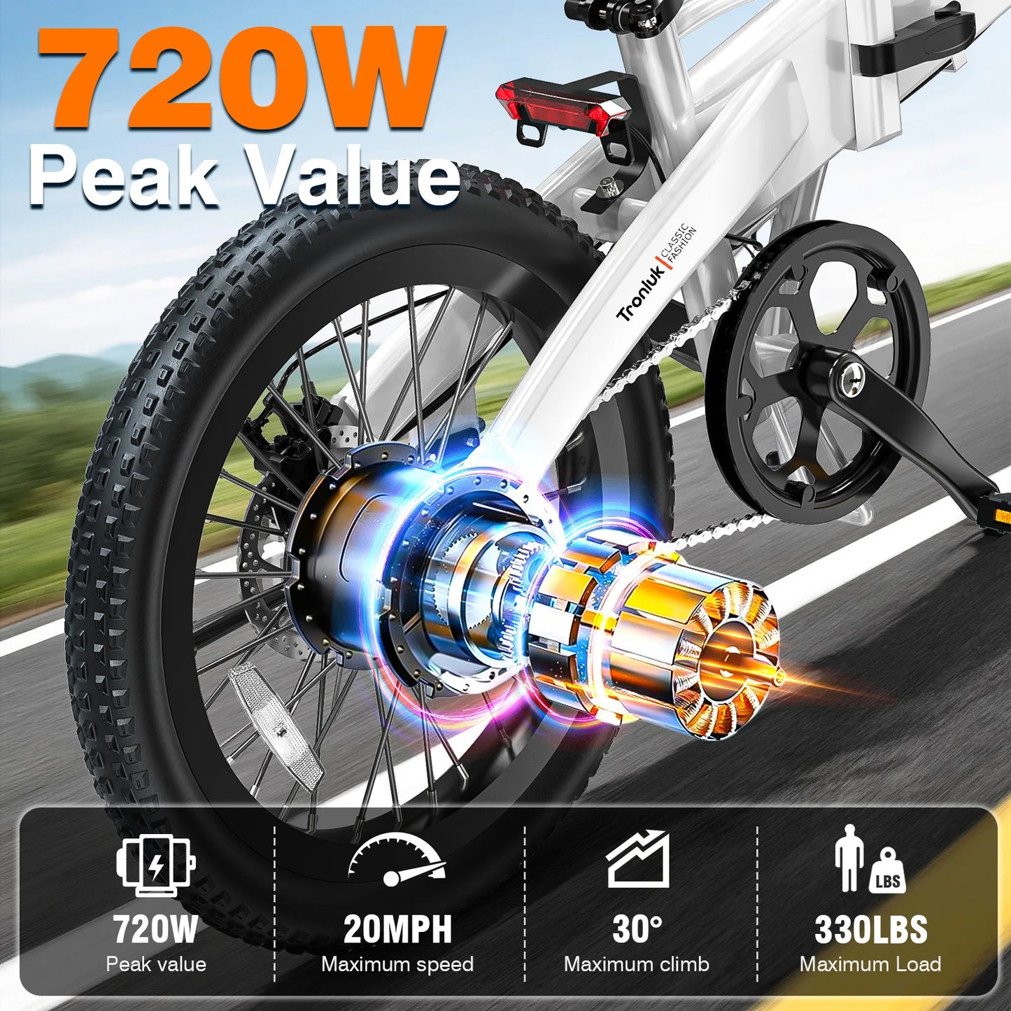 LELEKUAIFolded Electric Bike 720W Peak 48V 12Ah 5 Speed