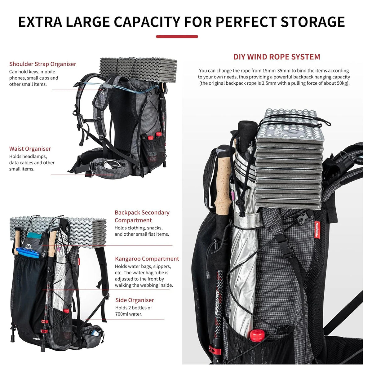 Naturehike High Capacity Waterproof Hiking Backpack With Rain Cover