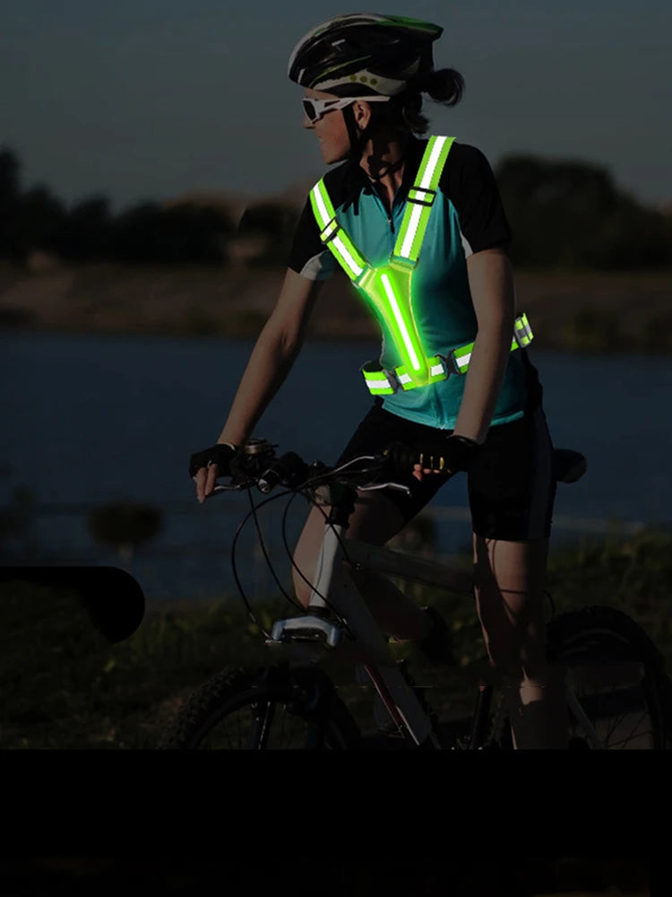 LED USB Rechargeable Reflective Running Vest Adjustable Night Safety