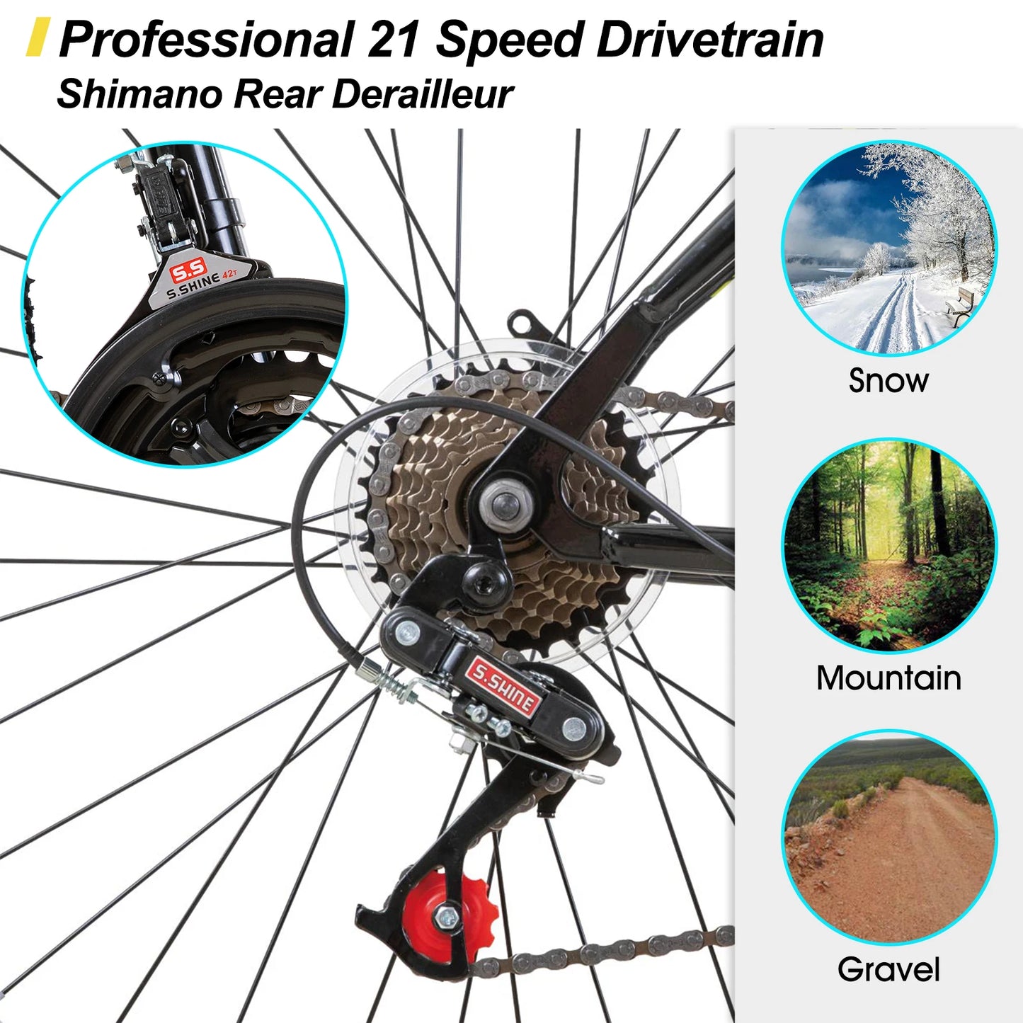 Hiland Mountain Bike Unisex 21 Speed Hard Steel Frame Bicycle