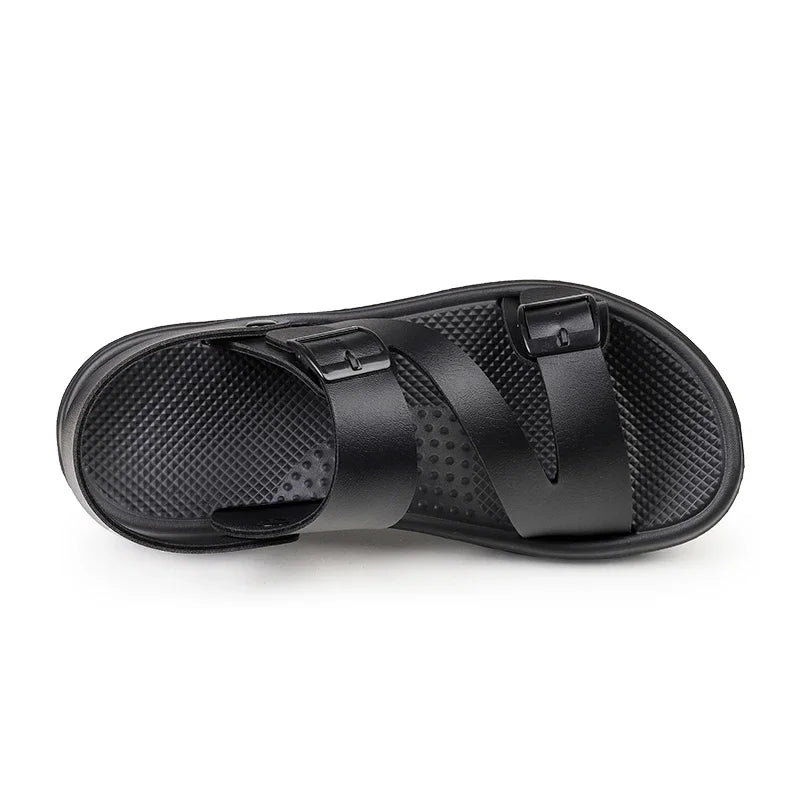 YUYIN Men PU Leather Sandals Non Slip Breathable Outdoor Slippers