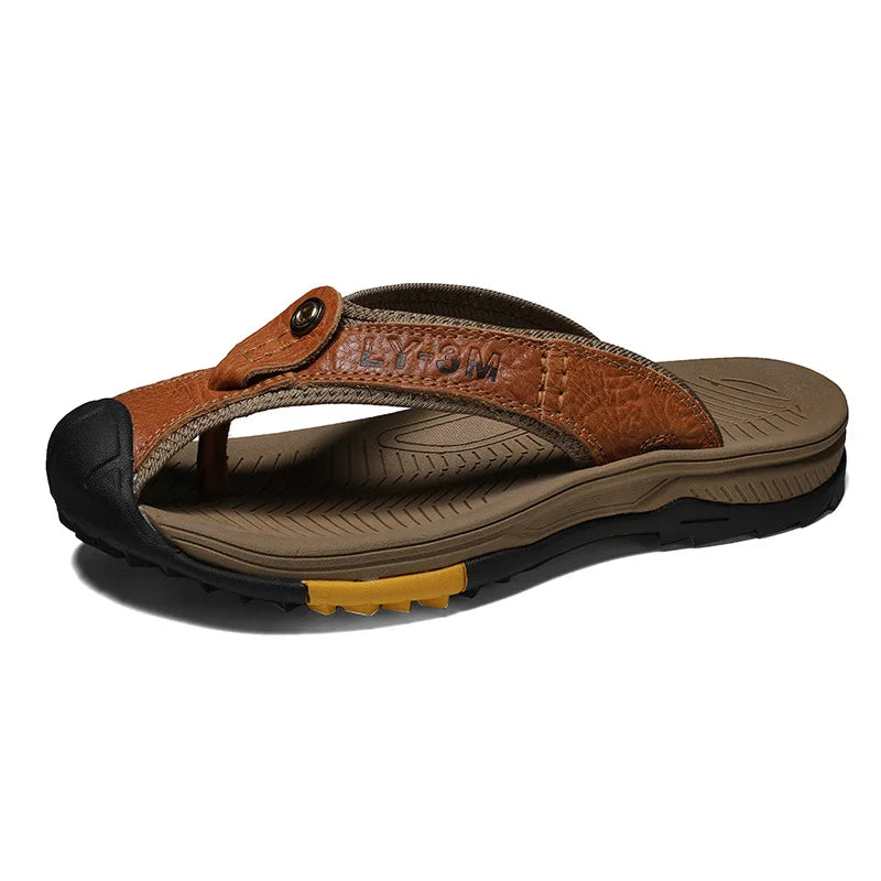 New Men's Genuine Leather Flip-Flops Stylish Non-Slip Beach Sandals Comfortable Durable for Outdoor Everyday Wear Big Sizes