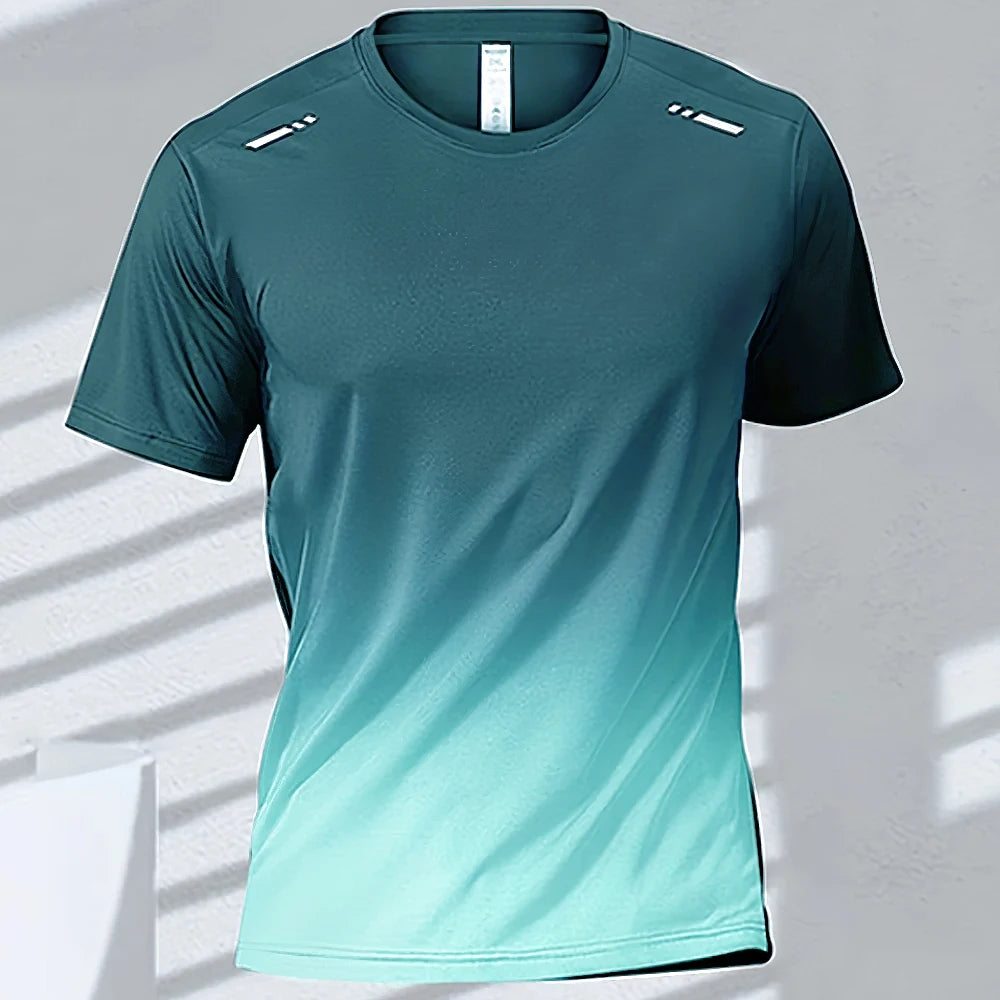 Men Quick Dry Gradient Short Sleeve Sports T Shirt
