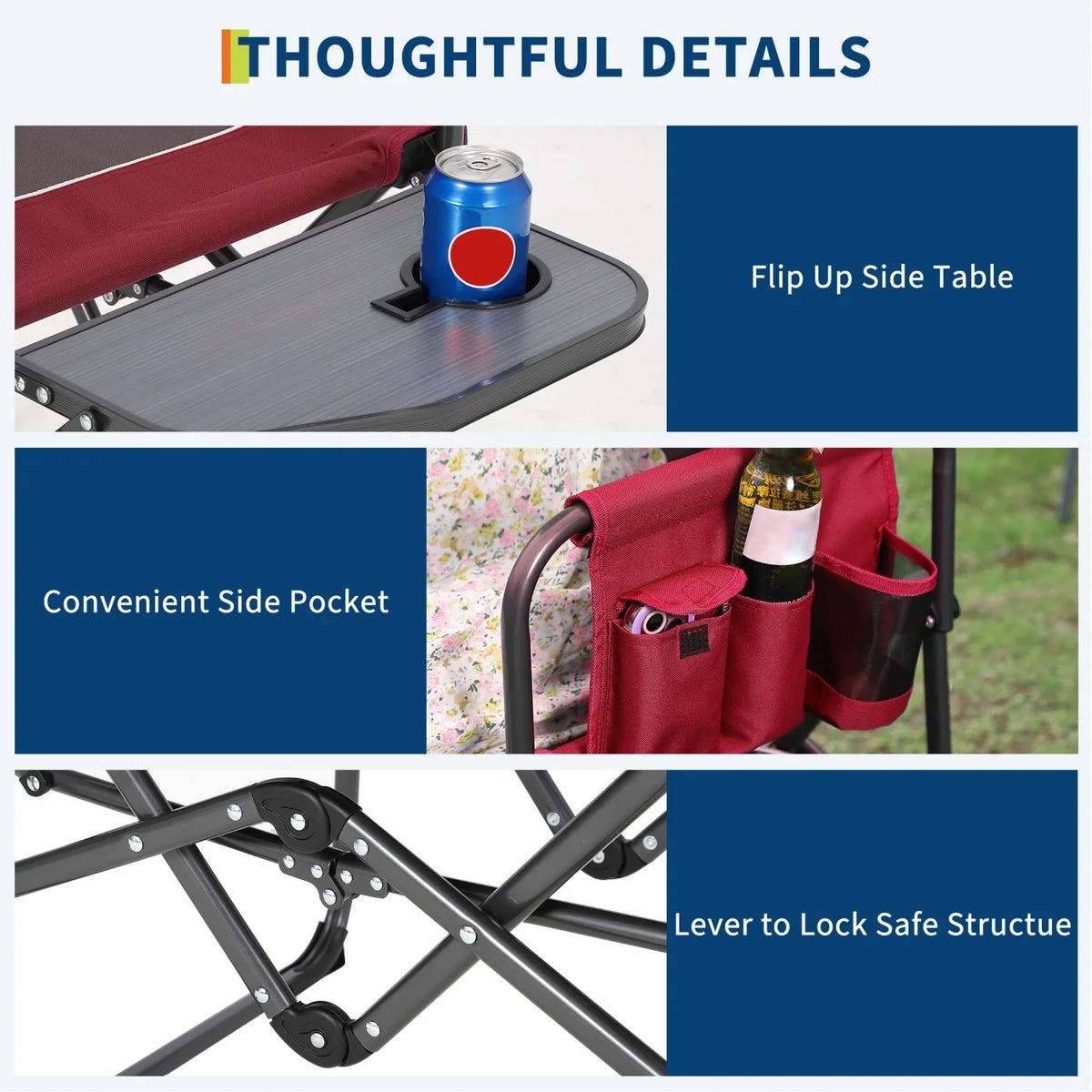 HiMISS Heavy Duty Folding Directors Camping Chair With Side Table