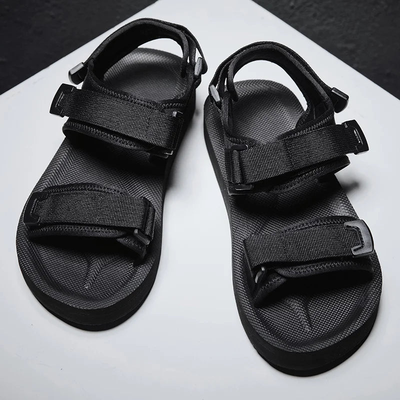 Sanzoog Adjustable Velcro Sandals For Wide Feet Men Double Buckle