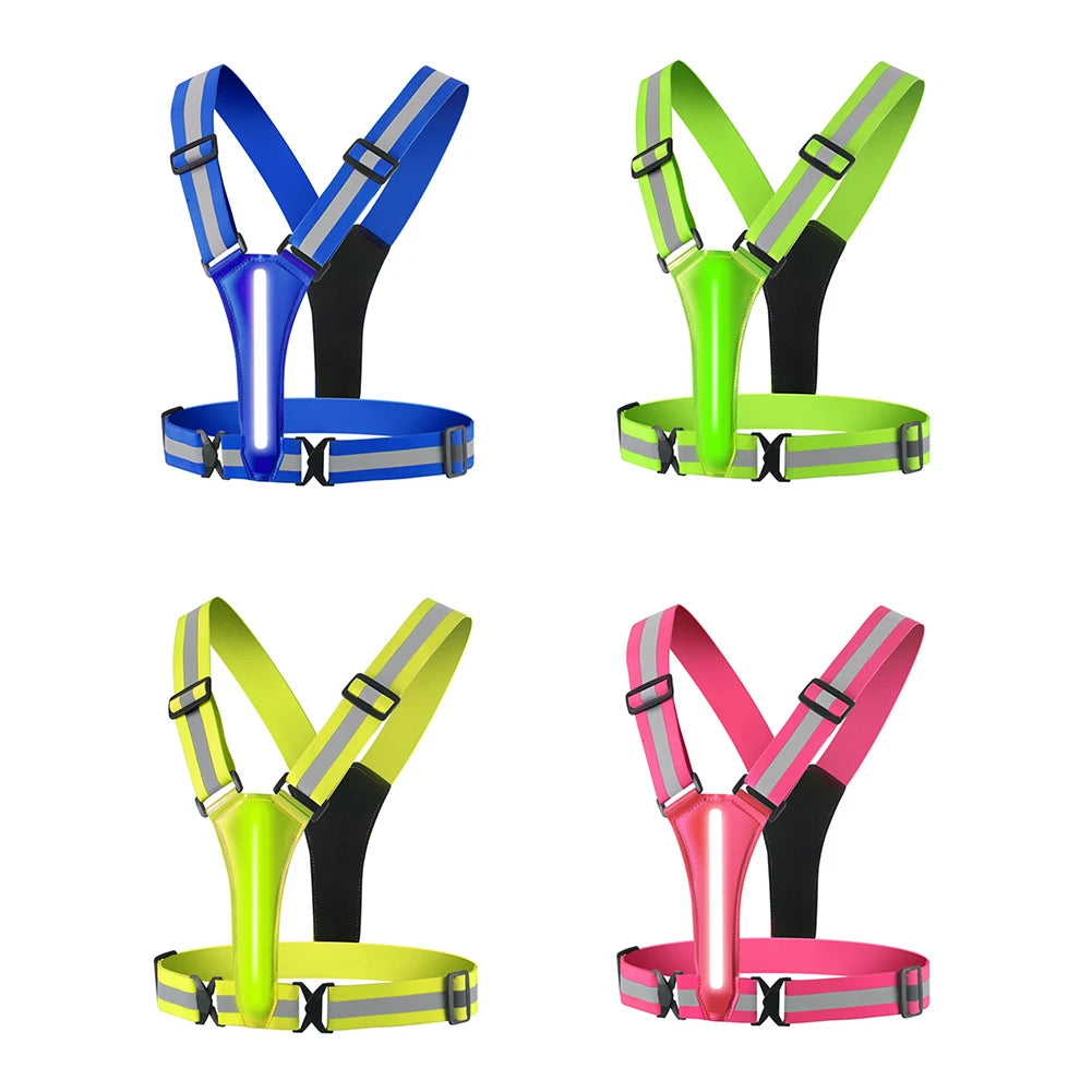 LED USB Rechargeable Reflective Running Vest Adjustable Night Safety