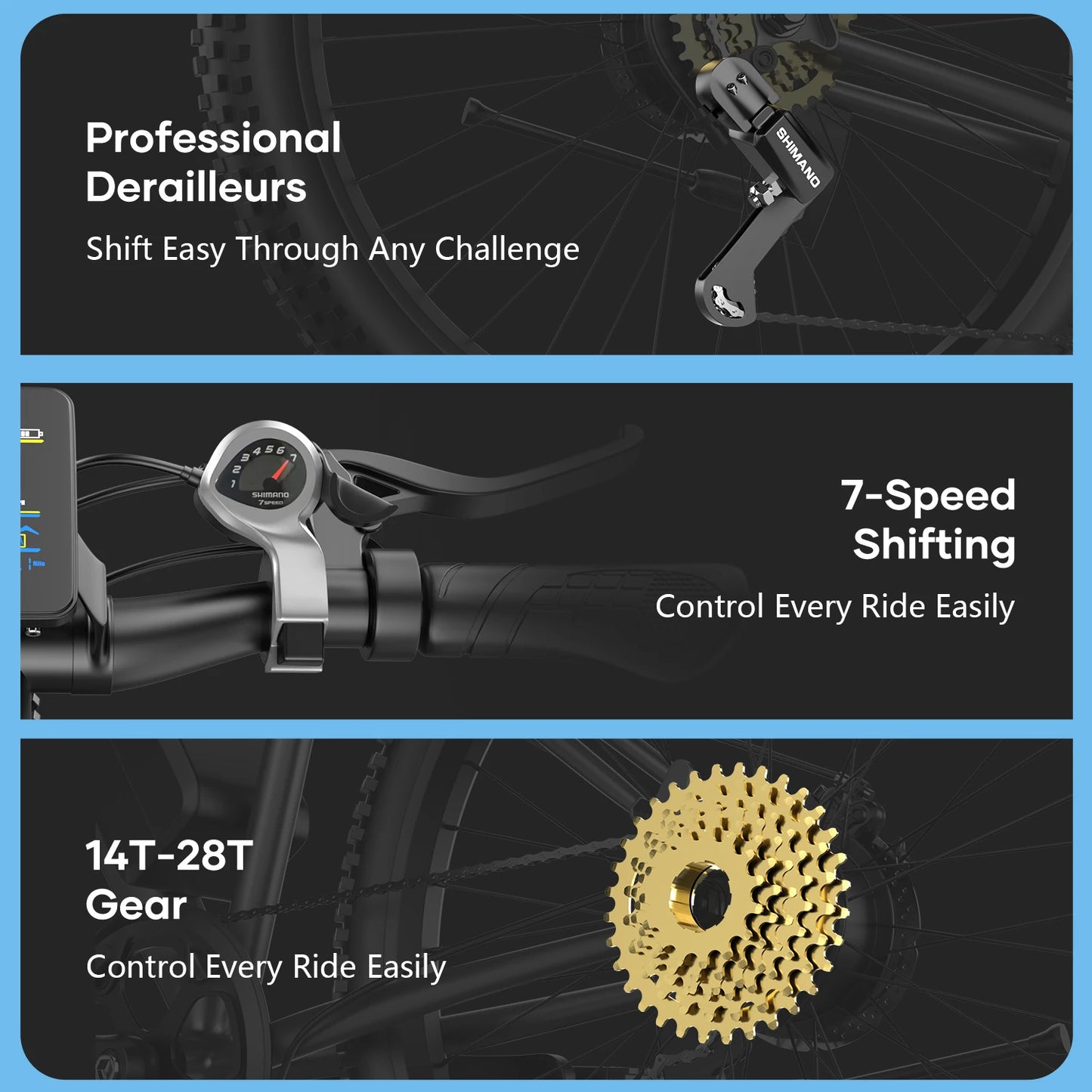 X-koala Electric Bike 1000W Peak Motor 25MPH 7 Speed Commuter Waterproof