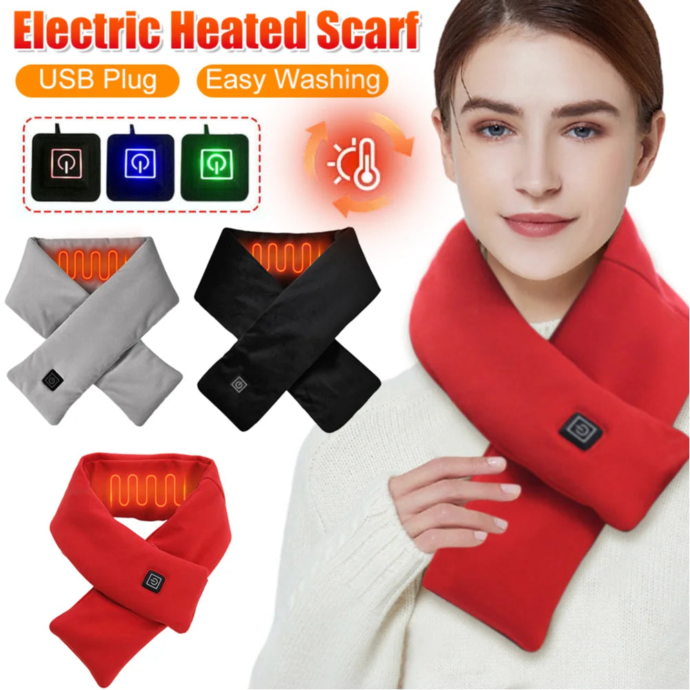 1/2pcs USB Women Men Heating Scarf Temperature Scarf 3 Gears Wrap Fleece Washable Electric Neck Warmer Not Inclound Battery for