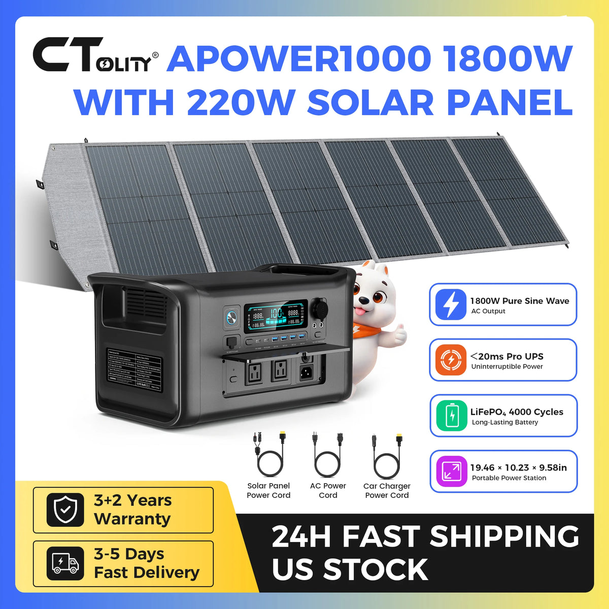 CTOLITY Portable Power Station With LiFePO4 Solar Panel Kit
