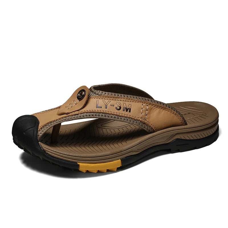 New Men's Genuine Leather Flip-Flops Stylish Non-Slip Beach Sandals Comfortable Durable for Outdoor Everyday Wear Big Sizes