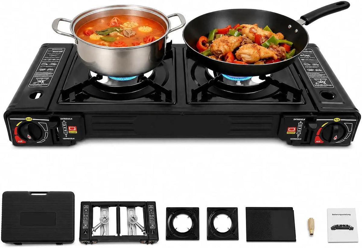 Portable Dual Burner Camping Gas Stove With Piezo Ignition