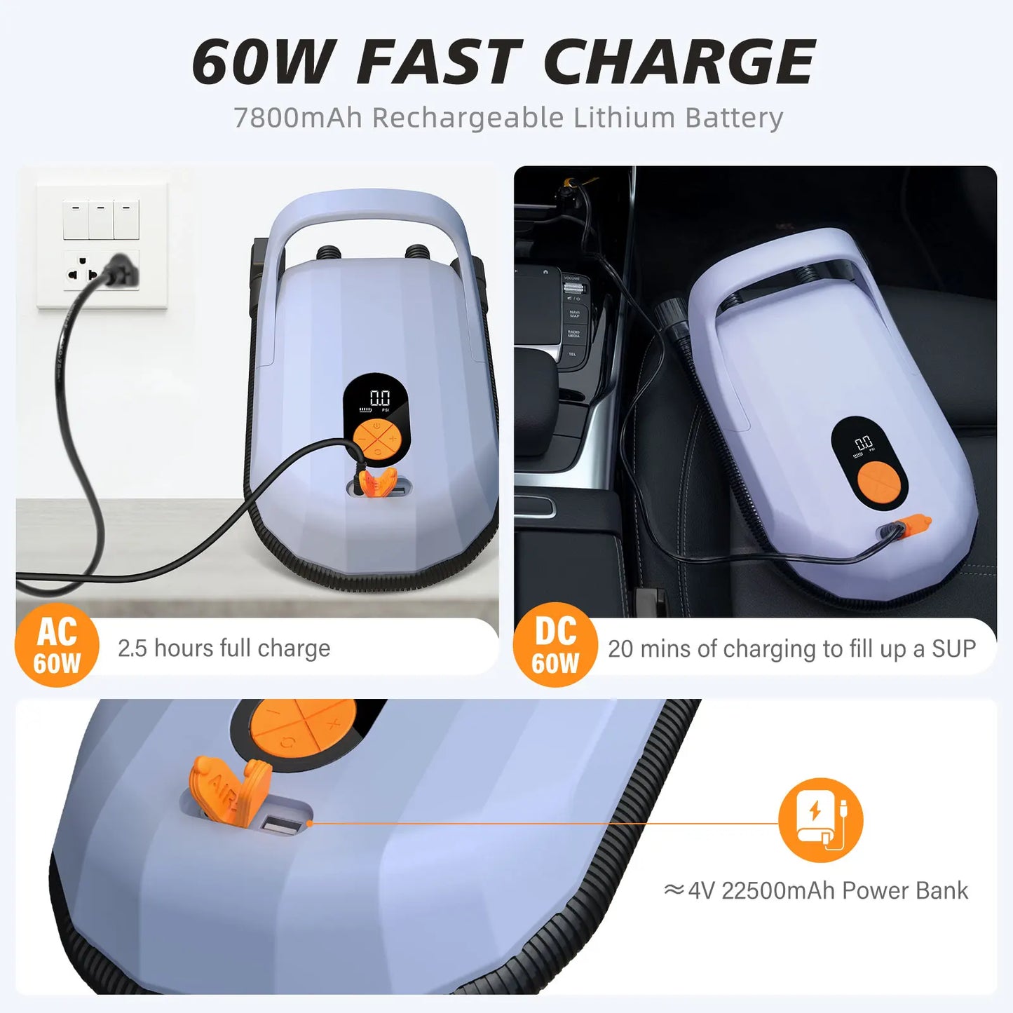 AirBank Sup Electric Air Pump With Battery 7800mAh