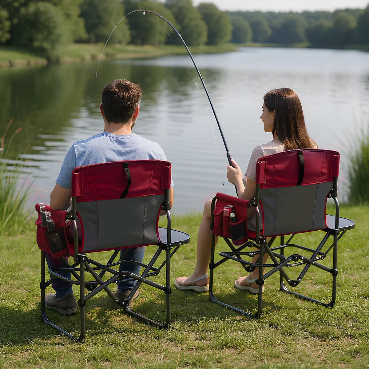 HiMISS Heavy Duty Folding Directors Camping Chair With Side Table