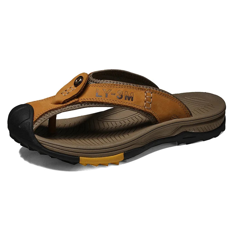 New Men's Genuine Leather Flip-Flops Stylish Non-Slip Beach Sandals Comfortable Durable for Outdoor Everyday Wear Big Sizes