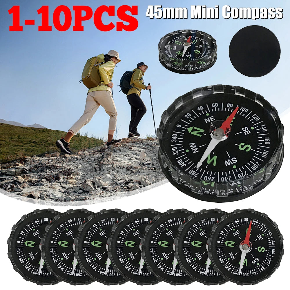 10-1PCS Mini Compass 45MM Portable Handheld Compass Outdoor Camping Hiking Travel Emergency Survival Navigation Tool