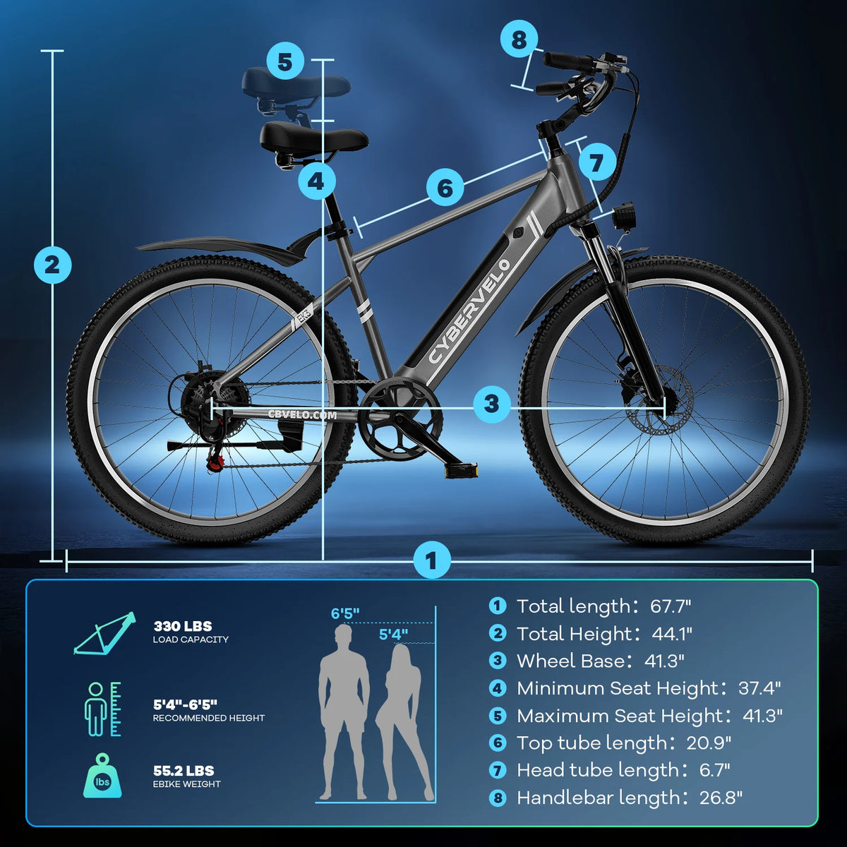 Cybervelo 26" Adult Electric Bicycle 1000W Peak Motor 48V Waterproof Battery 7-Speed Shift for Commute Beach Snow Women's And Men's EK3